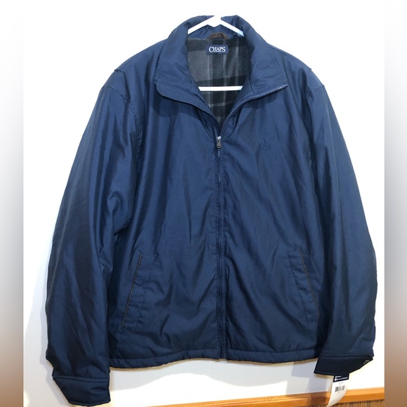 CHAPS MEN’S LIGHTWEIGHT NAVY JACKET, FLANNEL LINING, NWT, SIZE L - Picture 1 of 12